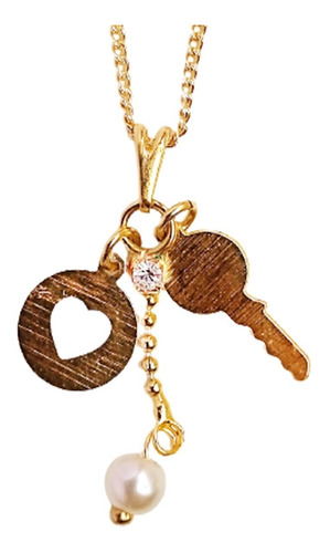 Amor, Parejas, Corazon Con Llave, Dije Y Cadena, Oro