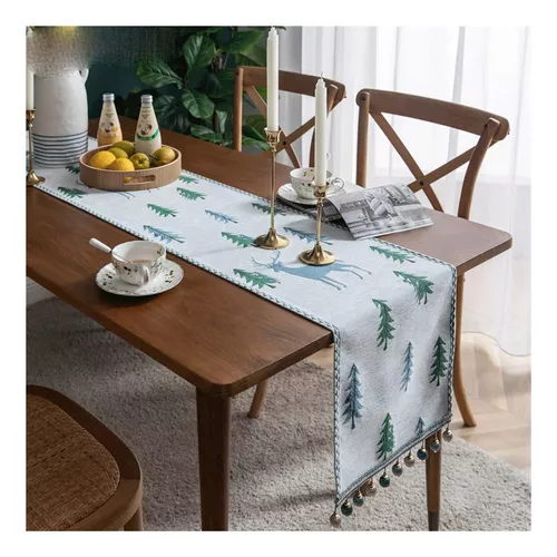  Camino de mesa de comedor nórdico con borlas colgantes, camino  de mesa moderno americano de lujo, decoraciones de tela simples (tamaño:  13.0 x 94.5 in, color: azul) : Todo lo demás