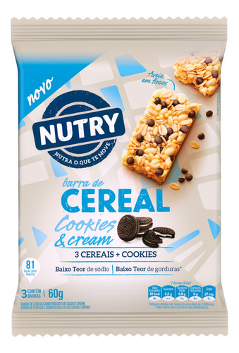 Barra de cereal Nutry Nuts  sabor cookies & cream 20 g