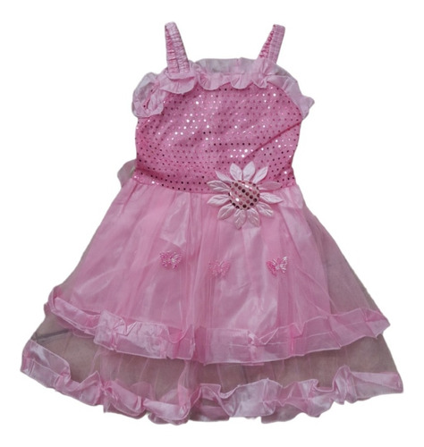 Disfraz Vestido De Princesa Rosa Tul Hada  Detalles Mariposa