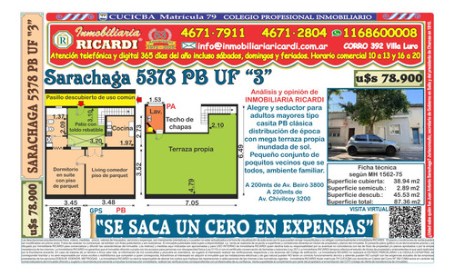 Se Saca Un Cero En Expensas Tipo Casita Pb Patio + Tza
