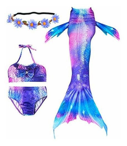 Newland 4 Pcs Girls Swimsuit Mermaid Tails For Swimming Prin