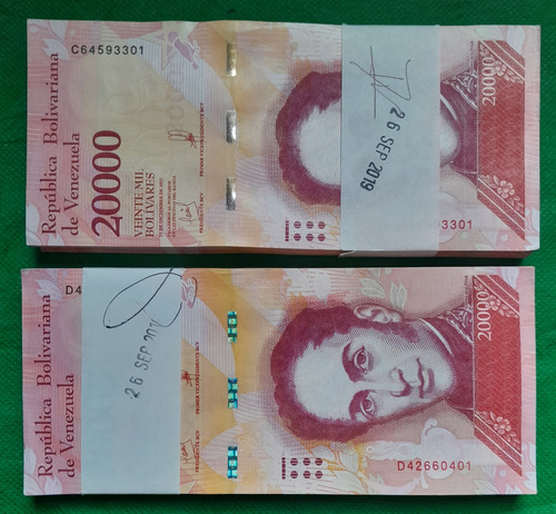 2 Fajos De Billetes De 20.000 Bolivares Serie D Y C. Unc 