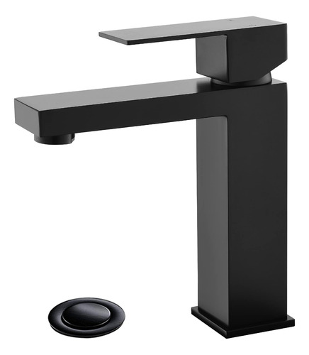 Grifo Baño Un Solo Agujero Negro Mate Para Fregadero 1 Metal