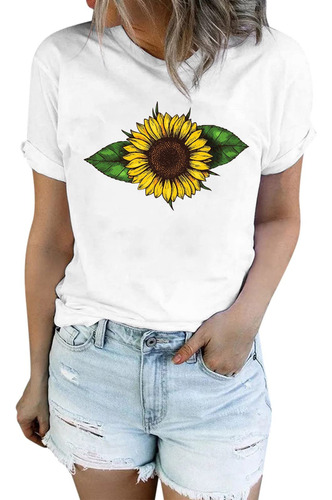 Camiseta Girasol Para Mujer Grafico Bonito Diente Leon Manga