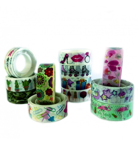  Kit X10 Washi Tape Cinta Adhesiva Impresa 15mm X 5mts 