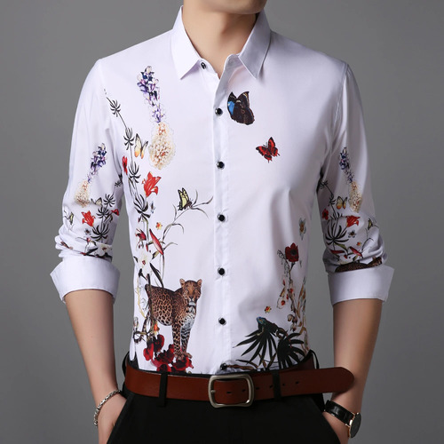 Vestidos Florales Para Hombre, Camisas De Manga Larga Con Es