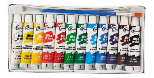 Pintura Al Óleo Unicolor, Tubo De 12 Ml Caja X 12 Colores