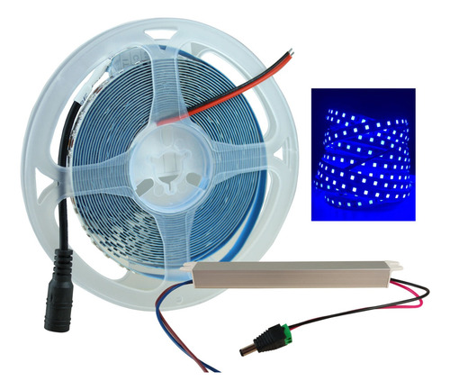 Fita Led 3528 Azul 120 Leds/m 9w/m Ip20 12v 5m + Fonte Slim