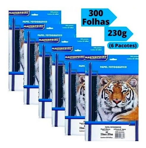 Papel Foto Masterprint 230g Glossy - Kit 300 Folhas Cor Branco