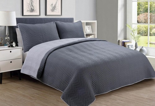 Cubrecama Quilt Liso Reversible Queen Size Con 2 Fundas