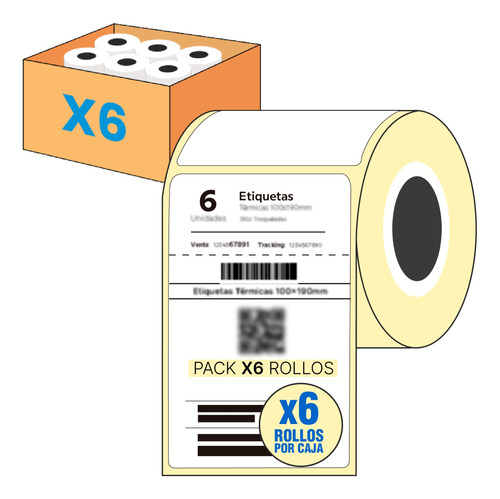 6 Rollos De Etiquetas Térmicas Troqueladas De 100 X 190 Mm