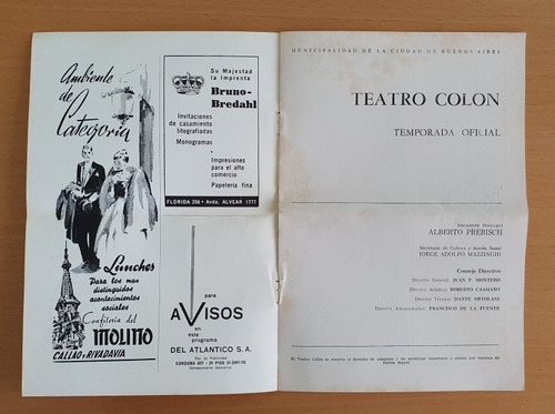 Programa Teatro Colon Pianista José Tordesillas Año 1962