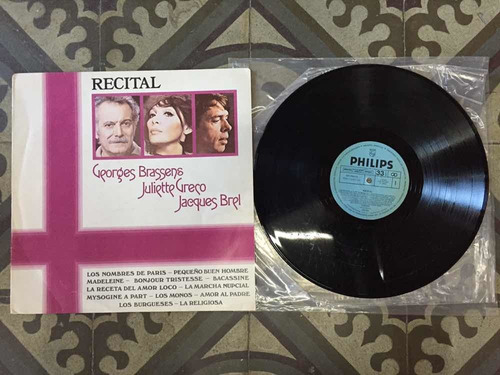 G Brassens J Greco J Brel - Recital - Lp Vinilo - 1984