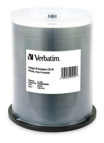 Cd-r Verbatim Imprimible 52x 700mb 80min. Full Face # 95252