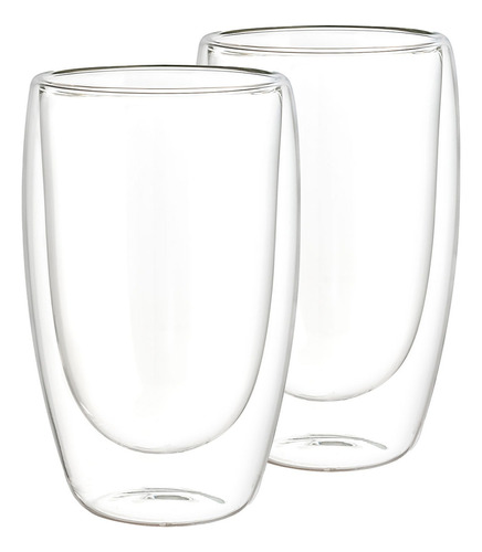 Set 2 Vasos Doble Pared Termico Multiusos Vidrio 450ml Color Transparente