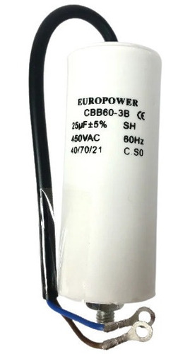 Capacitore De Marcha Con Cable 25uf 450v Marca Europower