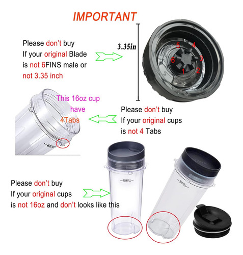 Vasos Para Reemplazo Abter P/ Nutri Ninja Bl770, Bl780 Y ...