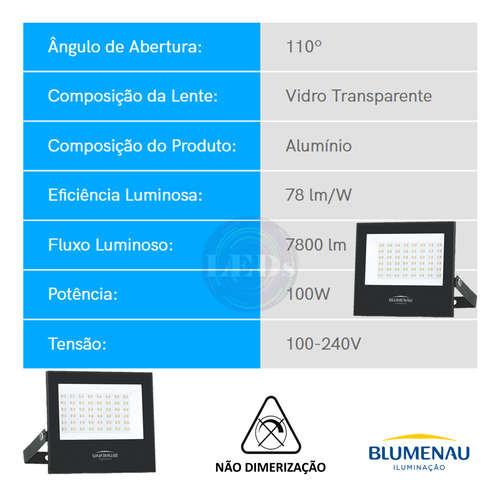 Kit 10 Refletor Led 100w Branco Quente 3000k Ip66 Amarela