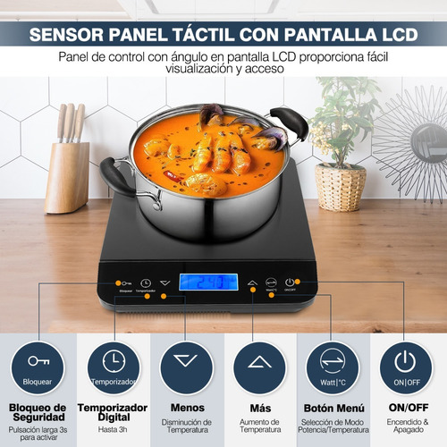 SANGKEE ICS2 Parrilla Induccion, Parrilla Eléctrica De Inducción Portátil 1200w, 9 Niveles De Potencia & Temperatura, Temporizador De 3 Horas, Control Tactil, Apto Para Todo Tipo De Cocción