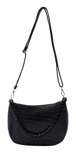 Bandolera Mujer Croco Cadena Negro Corona