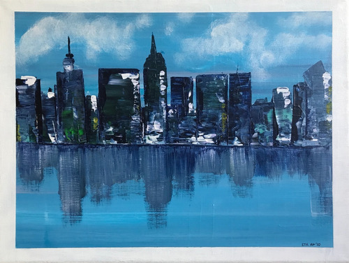 New York Sighs Cuadro Pintura Acrilica Nueva York Azules