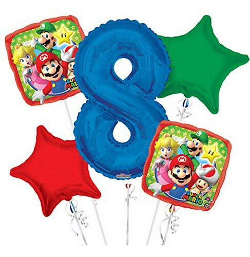 Globos De Fiesta Infantil Super Mario Balloon Bouquet 8th Bi