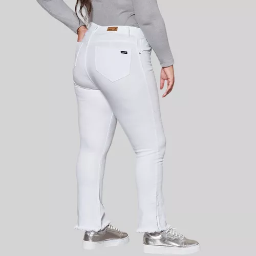 Pantalón Jeans Tiro Alto Oxford Blanco De Mujer
