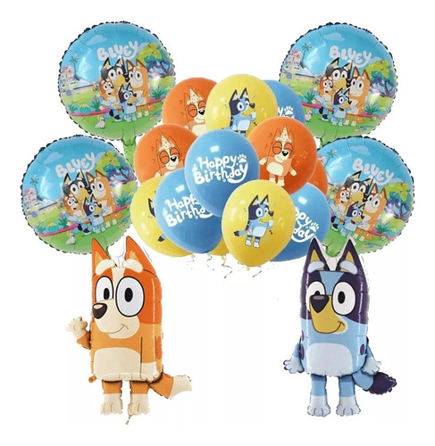 Pack 6 Globos 2 Personaje Bluey Y Bingo 4 Redondos Y12 Látex