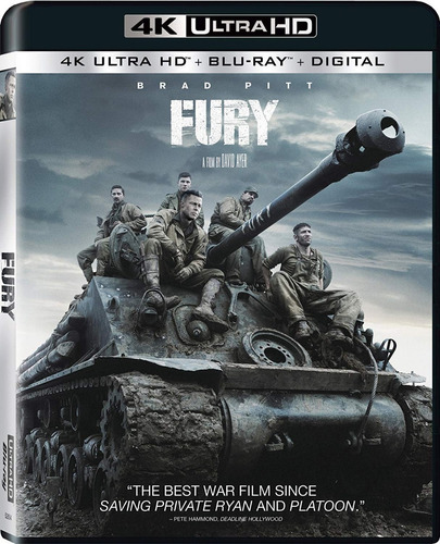 Corazones De Hierro Fury Brad Pitt 4k Uhd + Blu-ray
