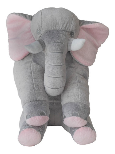 Almofada Elefante Dumbo Pelúcia 62cm Bebê Cinza Com Branco