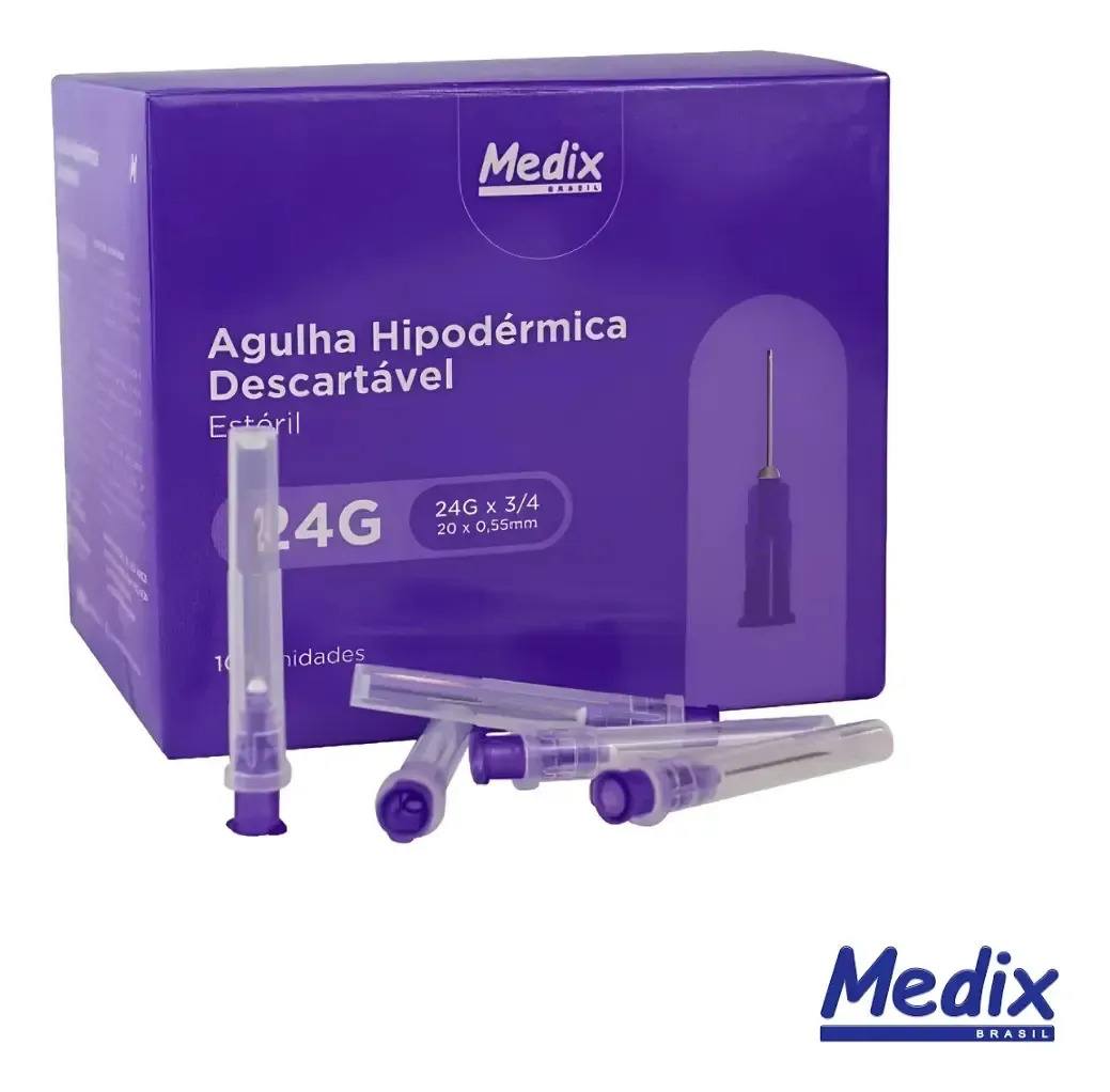 Agulha Hipodérmica Descartável 20x0,55mm Roxa 24G Estéril