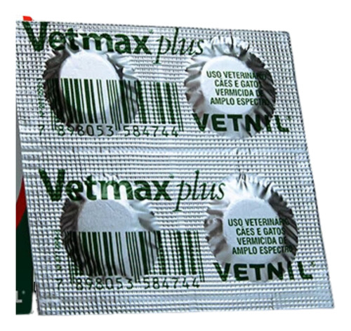 Vermífugo Cães Gato Vetmax Plus Cartela Avulsa 4 Comprimidos