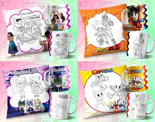 Kit Diseños Tazas Almohadones Colorear Dia Del Niño Combo #4