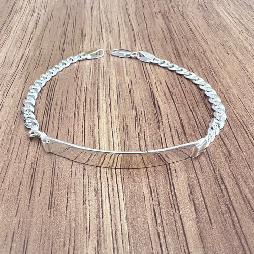 Imagen 3 de 9 de Esclava Pulsera Gucci Plata .925 Placa Lisa Hombre Agálea