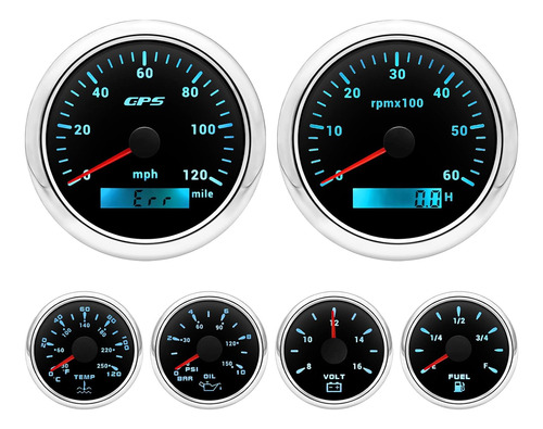 Juego De 6 Indicadores - Velocímetro Gps De 120 Mph, Tacómet