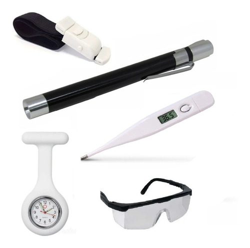 Kit De Bolso Enfermagem Termometro Lanterna Garrote Oculos