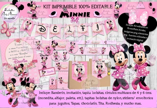 Kit Imprimible Candy Bar Minnie Rosa 100% Editable