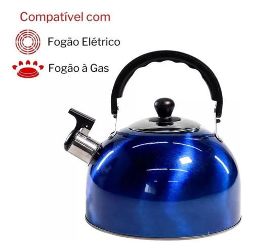 Chaleira Em Aço Inox Azul Com Apito 2 Litros