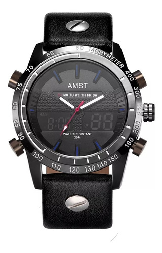 Relógio Esportivo Militar Pulseira De Couro Digital Amst
