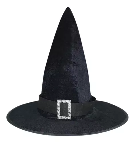 Chapéu De Bruxa Luxo Com Renda e Fivela Preto Halloween