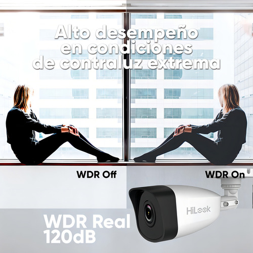 HiLook KIT DE CÁMARA + MONTAJE Cámara de Seguridad Tipo Bala IP 4 MP Con 30 mts IR Para Vision Nocturna Protección IP67 Para Uso Exterior Modelo IPCB140H(C)/XSP
