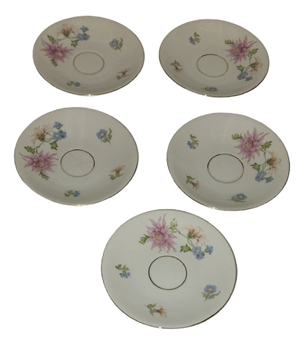 Antiguos Platos De Porcelanana Verbano Con Flores Oro Bellos