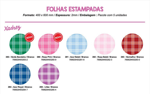 Placa Folha De Eva Estampado Xadrez 40x60cm 2mm - 5 Unidades