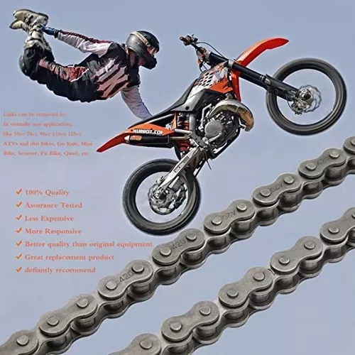 Belleone Cadena de motocicleta 420 – 420 cadenas de rodillos estándar 132  eslabones + rompedores de cadena para motocross de 110 cc y 125 cc ATV Quad