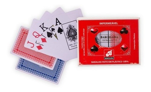 Kit 2 Baralho Plástico Barcelona Azul Vermelho Poker Truco