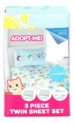 Roblox Sabanas Adopt Me Individual 3 Pzas Set. Twin Color Agua Diseño De La Tela Animado