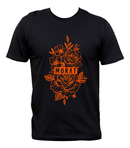 Remera Negra Morat Flores Pop Latino Algodón Premium