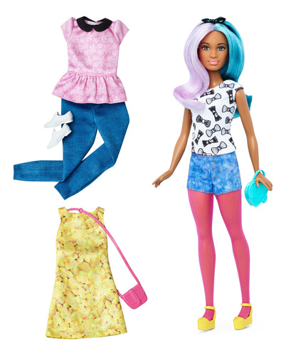 Barbie Muñeca Fashionista Petite Con 2 Trajes Adicionales