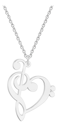 Collar Corazón Símbolo Musical Unisex Joya Plata